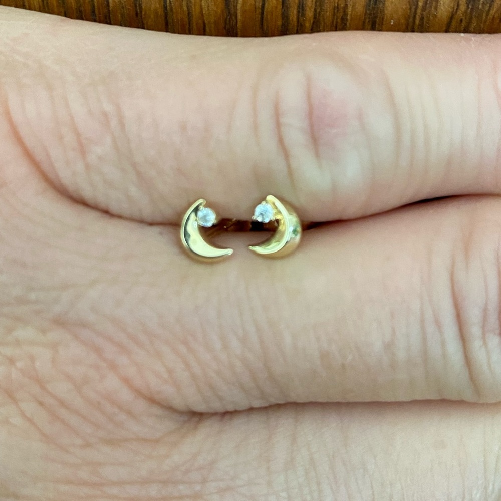 Adina Reyter tiny crescent moon stud earrings pair 14k yellow gold diamond